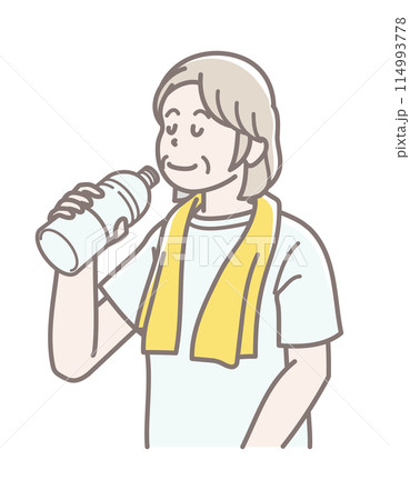 水分補給するシニア女性のイラスト 114993778