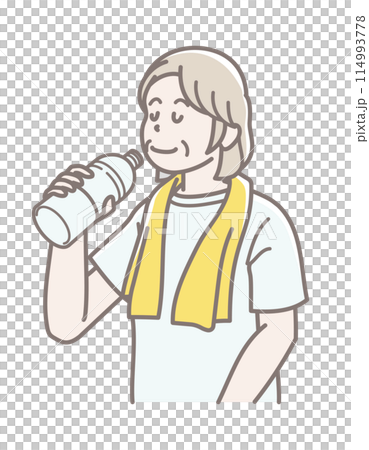 水分補給するシニア女性のイラスト 114993778