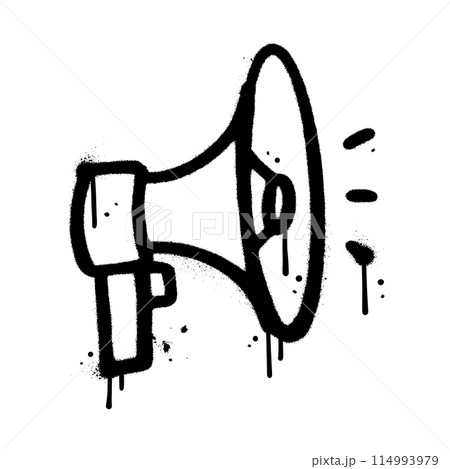 Hand drawn Spray Painted Urban Graffiti Megaphone element. Vintage vector illustration Sprayed isolated with a white background. 114993979