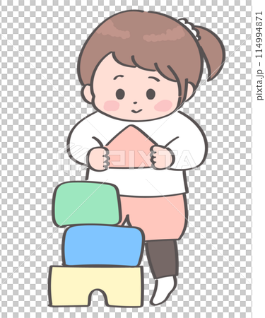 Illustration of a Toddler Girl Playing with Building Blocks Illustration of a Toddler Girl Playing with Building Blocks 114994871