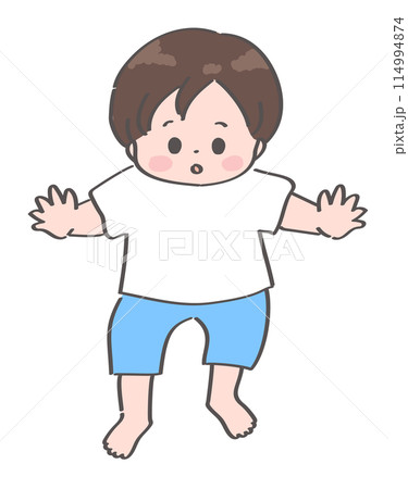 よちよち歩きをする男の子の赤ちゃんのイラスト よちよち歩きをする男の子の赤ちゃんのイラスト 114994874