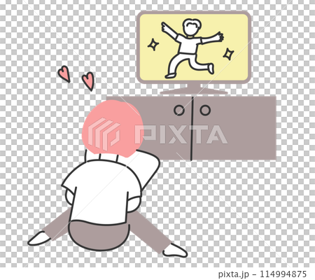 推しのアイドル番組の録画を見て幸せを感じている女性のイラスト 114994875