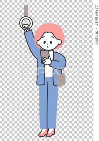 通勤電車でスマホを見ている女性のイラスト 通勤電車でスマホを見ている女性のイラスト 114994877