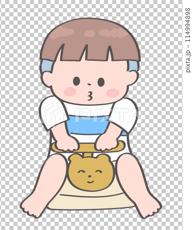 Illustration of a boy sitting on a potty 114994898