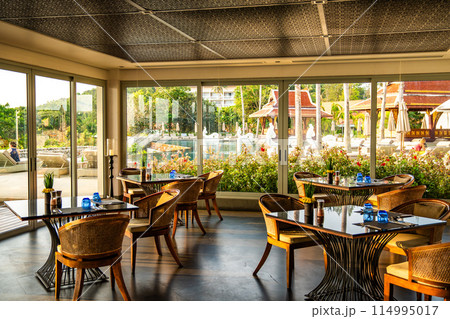 View of rooftop bar at sunset in Cape Panwa beach in Phuket, Thailand View of rooftop bar at sunset in Cape Panwa beach in Phuket, Thailand 114995017