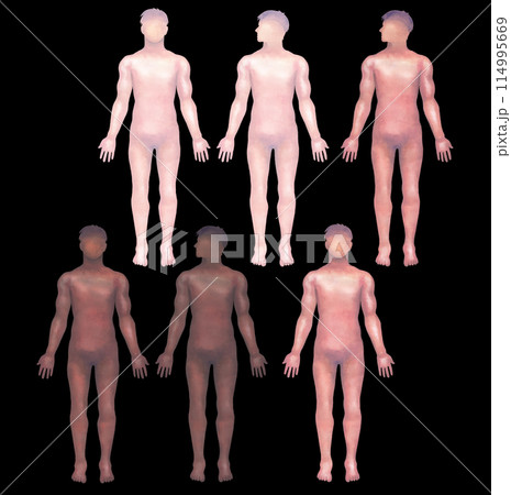Collection of a shaded watercolor silhouette of a male human bodies 114995669