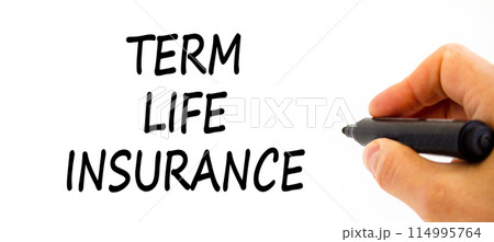 Term life insurance symbol. Concept words Term life insurance on beautiful white paper. Beautiful white table white background. Doctor hand. Medical term life insurance concept. Copy space Term life insurance symbol. Concept words Term life insurance on beautiful white paper. Beautiful white table white background. Doctor hand. Medical term life insurance concept. Copy space 114995764
