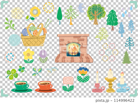 北欧風暖炉のあるイラストモチーフセット 114996422
