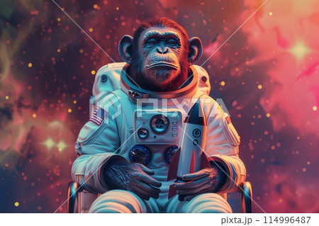 Monkey in a space suit in a fantasy concept. with Generative AI 114996487