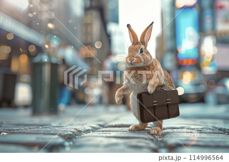 Rabbit in business clothes in a fantasy concept with Generative AI 114996564
