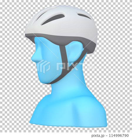 自転車用品のイラスト素材　ヘルメット（1_1_2）ホワイト　着用イメージ 114996790