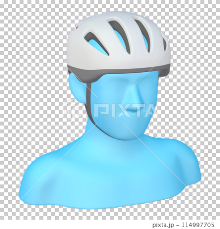 自転車用品のイラスト素材　ヘルメット（1_2_6）ホワイト　着用イメージ 114997705