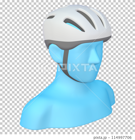 自転車用品のイラスト素材　ヘルメット（1_2_7）ホワイト　着用イメージ 114997706