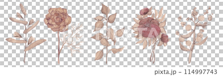 Fantasy flowers. Flower border. Watercolor illustration in vintage style. The set is ideal for posters, fabric design, wallpaper, tableware and other products 114997743