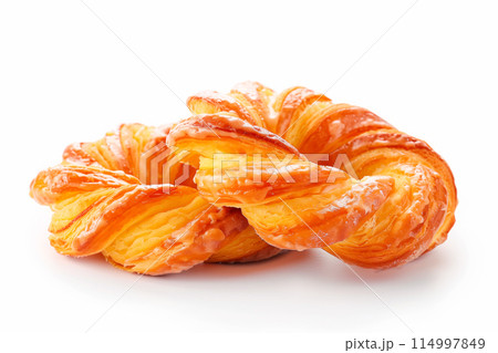 Choux pastry rings filled with whipped cream isolated on white. French crullers 114997849