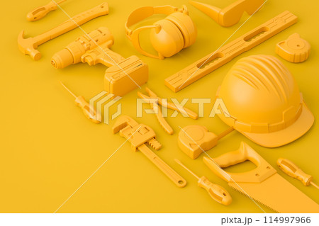 Isometric view of monochrome construction tools for repair on Isometric view of monochrome construction tools for repair on 114997966