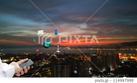 person with smartphone planning vacation .travel concept person with smartphone planning vacation .travel concept 114997998