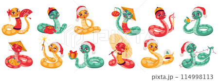 Cute snakes for Chinese zodiac year 2D cartoon characters Cute snakes for Chinese zodiac year 2D cartoon characters 114998113