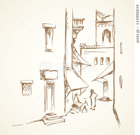 Old eastern city. Vector drawing 114998834
