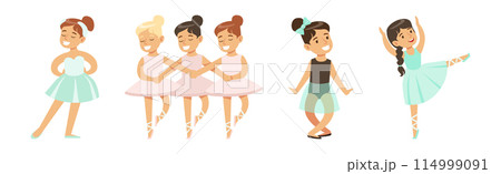 Acrobatic Girl Kid Training and Do Gymnastic Exercise Vector Set 114999091