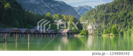 Passenger boat station, pier or dock on Konigsee lake in Berchtesgaden, Germany 114999142