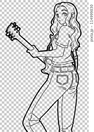 彈電吉他的女人的插圖 114999830