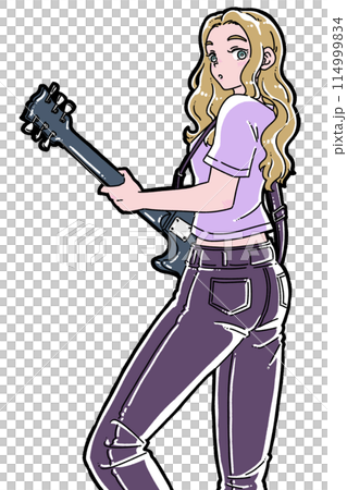 彈電吉他的女人的插圖 彈電吉他的女人的插圖 114999834
