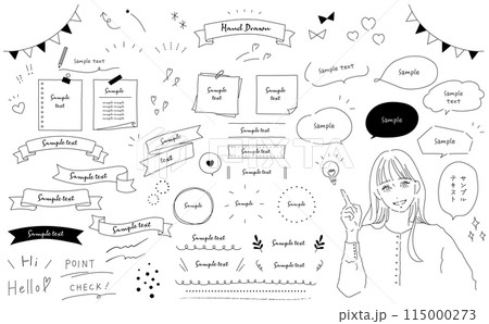 手書きのおしゃれな線画の女性のイラスト 115000273