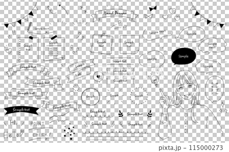 手書きのおしゃれな線画の女性のイラスト 115000273
