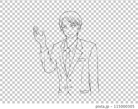 Line drawing of a man in a suit giving directions 115000305