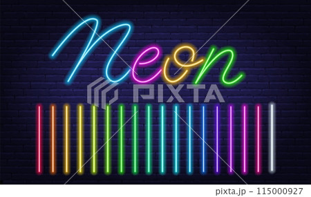 Neon Light vector Brush on brick wall background. Neon Light vector Brush on brick wall background. 115000927