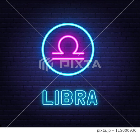 Neon Libra Sign on brick wall background. 115000930