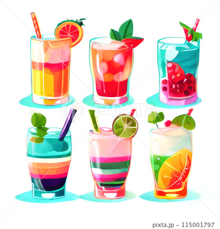 Set of the refreshing colorful cocktails. 115001797