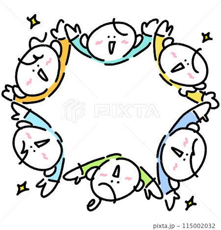輪になって上を見上げる笑顔の人々 円になる 手描きイラスト 輪になって上を見上げる笑顔の人々 円になる 手描きイラスト 115002032