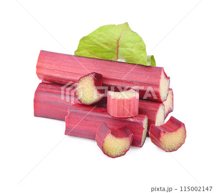 rhubard sticks  and leaf isolated on white background 115002147