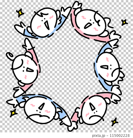 輪になって上を見上げる笑顔の女性達　円になる　手描きイラスト 115002228