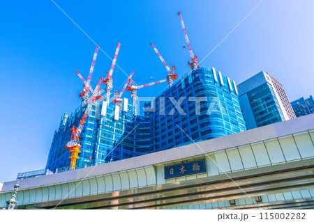 日本の東京都市景観 5月。日本橋一丁目の再開発事業などを望む＝17日 115002282