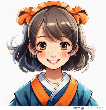 着物を着た10代の笑顔が可愛い日本人の女の子のイラスト 115002353