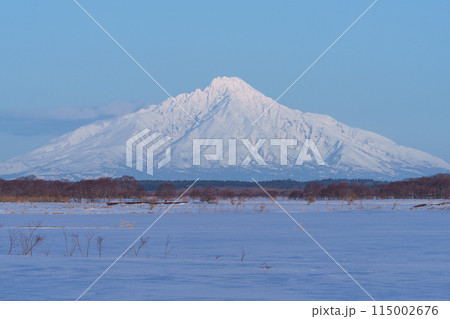 サロベツ原野 雪原のパンケ沼からの利尻富士 冬の北海道の絶景 サロベツ原野 雪原のパンケ沼からの利尻富士 冬の北海道の絶景 115002676