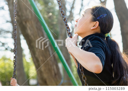 公園で楽しく遊ぶ小学生女子 115003289