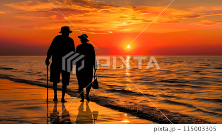 静かなサンセットビーチウォーク 115003305