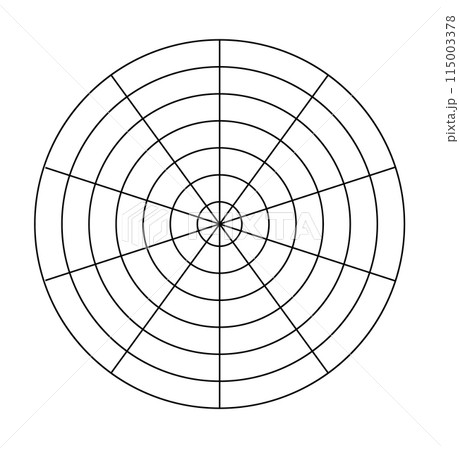 Polar grid concentric circles and steps. Blank vector polar graph paper. Radar circular graph screen. Grid with concentric circles diagram. Vector Polar grid concentric circles and steps. Blank vector polar graph paper. Radar circular graph screen. Grid with concentric circles diagram. Vector 115003378