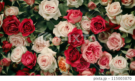 画面いっぱいの赤と白の薔薇の背景 画面いっぱいの赤と白の薔薇の背景 115003870