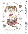A cute girl embroiders on a hoop. Accessories for needlework. Vector. 115004427