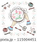 I love embroidery A handmade postcard. Vector. 115004451