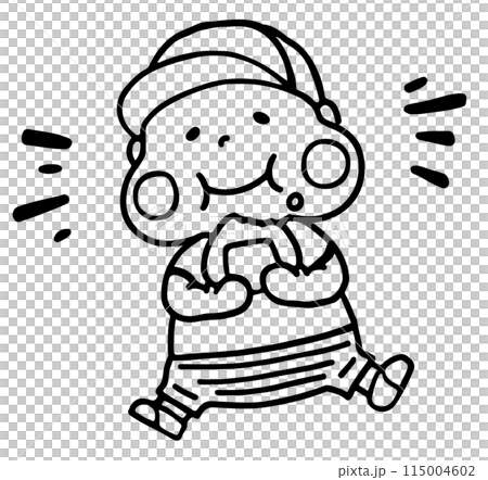 一個男孩把飯糰塞進嘴裡的線畫 115004602