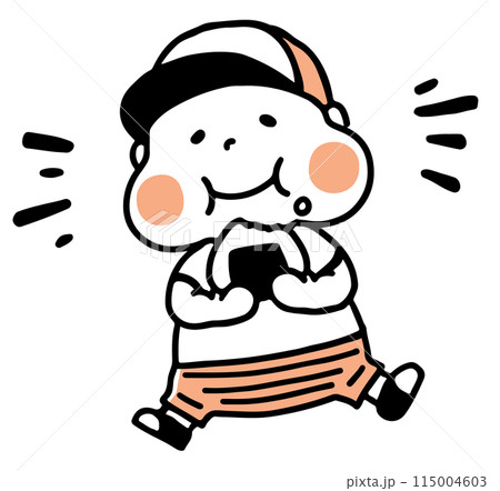 おにぎりを頬張る男の子単色 おにぎりを頬張る男の子単色 115004603