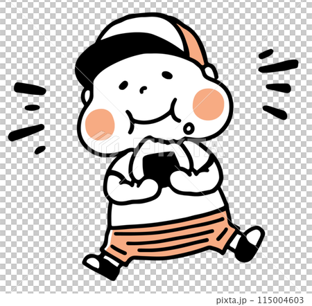 おにぎりを頬張る男の子単色 おにぎりを頬張る男の子単色 115004603