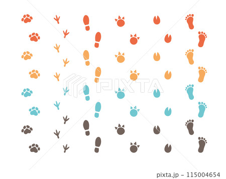 カラフルな色のいろいろな生き物の足あと カラフルな色のいろいろな生き物の足あと 115004654