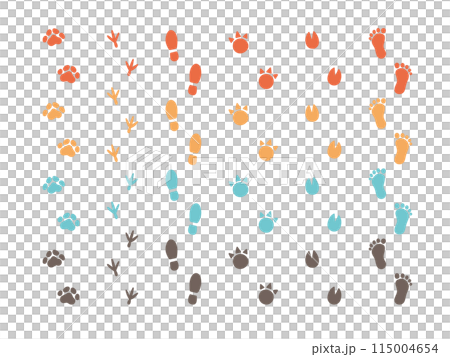 カラフルな色のいろいろな生き物の足あと カラフルな色のいろいろな生き物の足あと 115004654